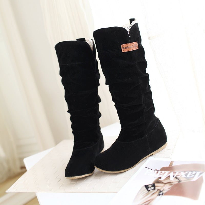 2021 Otoño Invierno suede botas planas con botas Scrub aumentar dentro zapatos de fondo plano mate tubo de cuero Martin de las mujeres botas