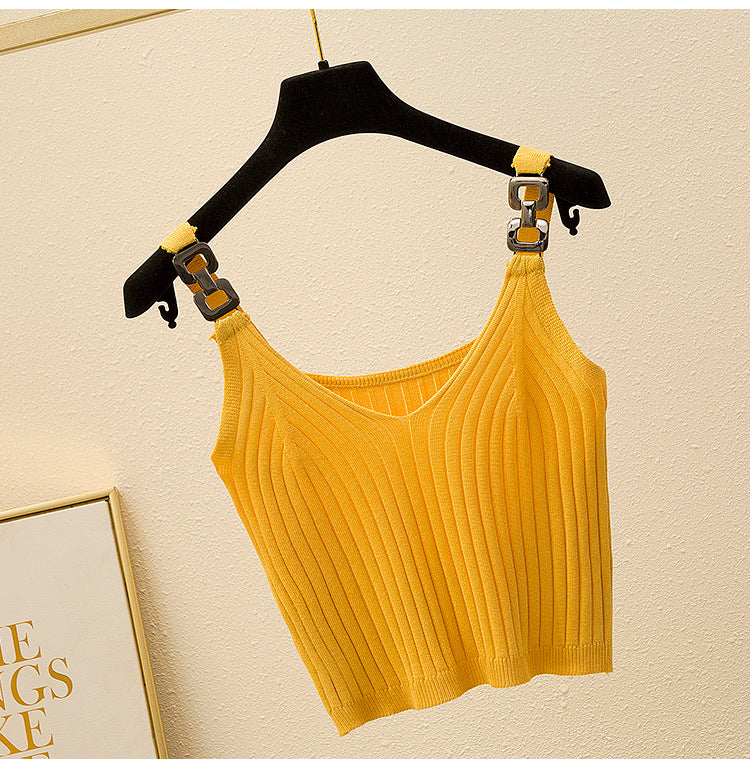 Summer Leak Shoulder Knitted Short Top For Inner Wear