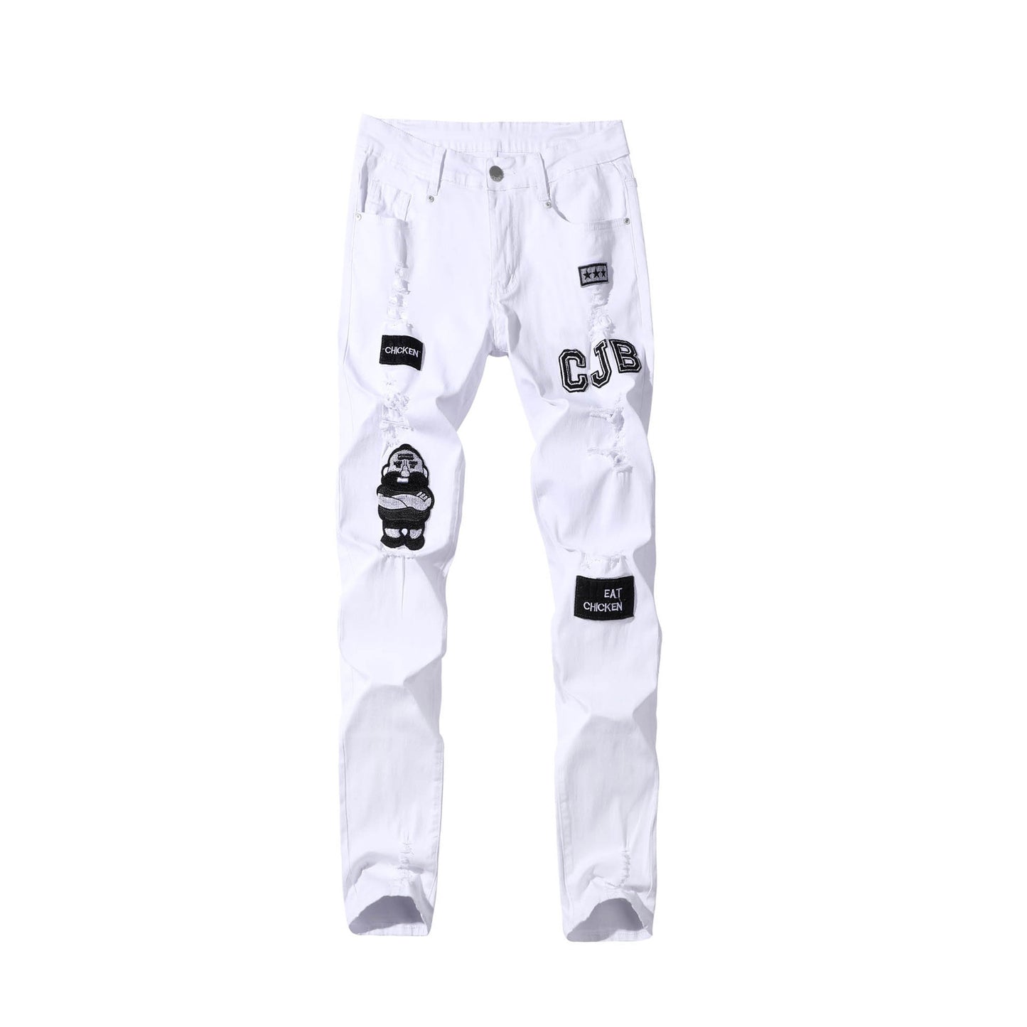 AliExpress White High-end Denim Men's Trousers Cross-border Foreign Trade Hole Trend Black Slim Jeans Men