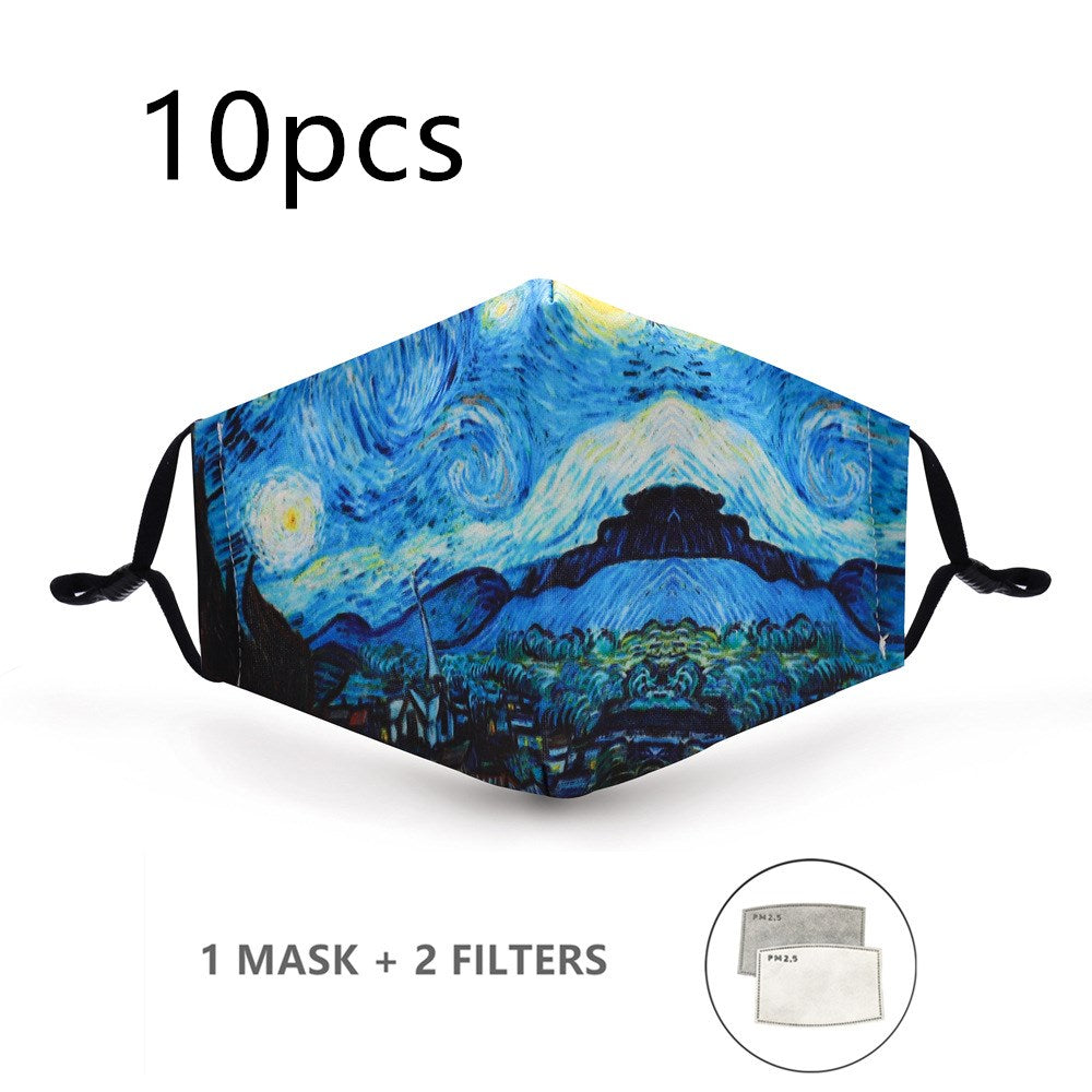 Three-layer printed adjustable ear-hook cotton mask