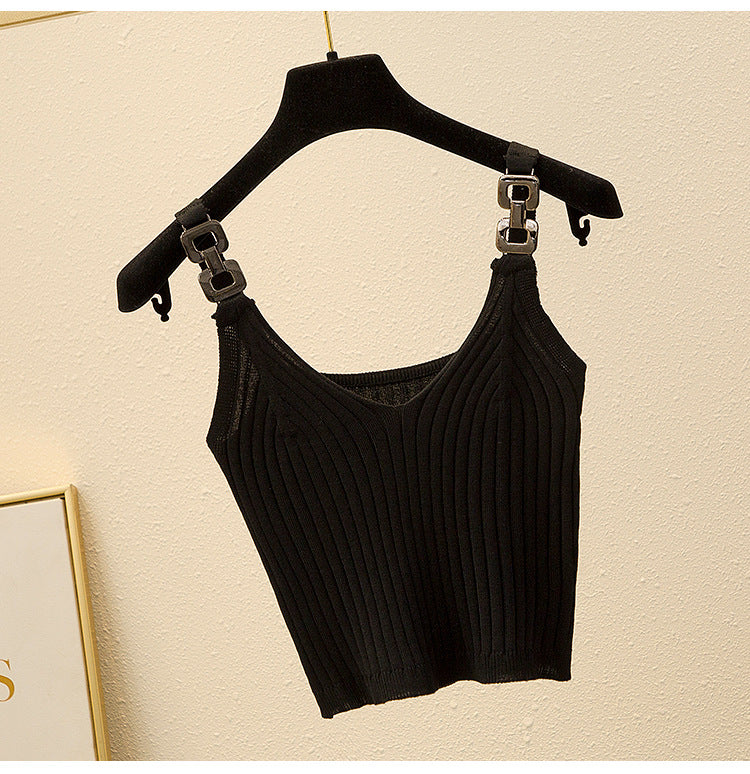 Summer Leak Shoulder Knitted Short Top For Inner Wear