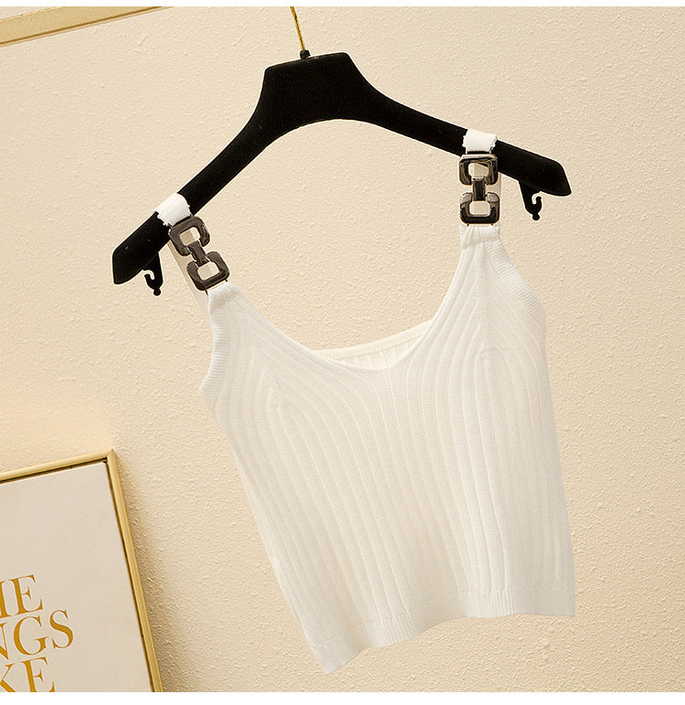 Summer Leak Shoulder Knitted Short Top For Inner Wear