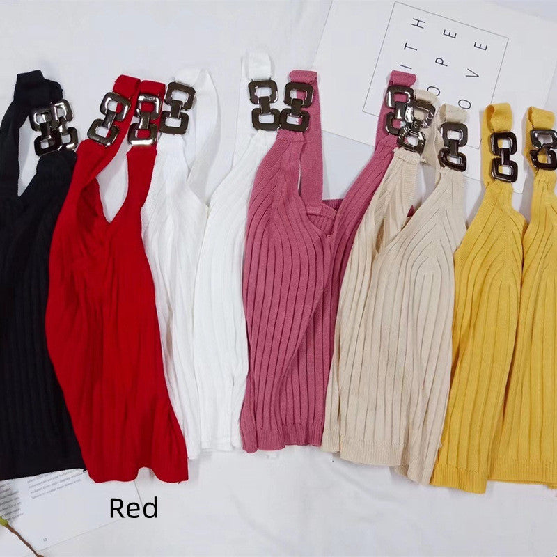 Summer Leak Shoulder Knitted Short Top For Inner Wear